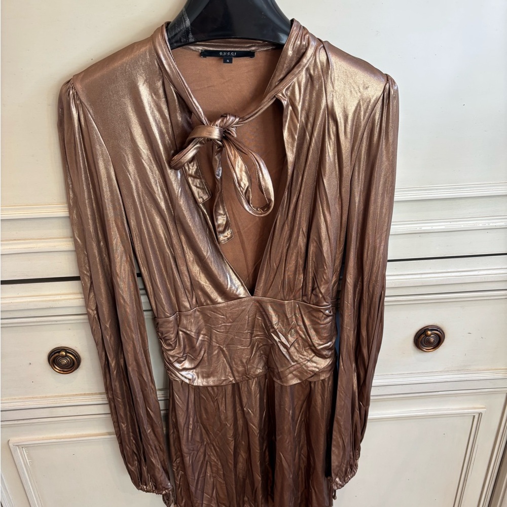 Gucci Metallic Bronze‎ Long-Sleeve Dress - Picture 4 of 12